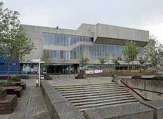 The Great Hall, Aberystwyth Arts Centre, Aberystwyth University. This is a Grade II* Listed building.[10]