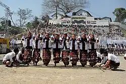 Artists perform Cheraw dance during the inauguration of the Chapchar Kut 2010 festival in Aizawl, Mizoram