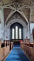 Looking east towards the altar and stained glass windows