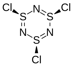 Trithiazyl trichloride, a 6-membered inorganic heterocyclic compound (non-aromatic).