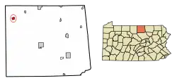 Location of Westfield in Tioga County, Pennsylvania.