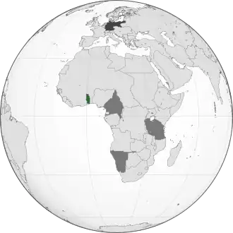 Green: Territory comprising the German colony of Togoland Dark grey: Other German possessions Darkest grey: German Empire