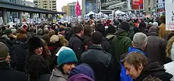 Toronto crowds of protesters in Dundas Square