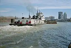 Towboat Hugh C. Blaske upbound in Portland Canal on Ohio River (2 of 2), Louisville, Kentucky, USA, 1999