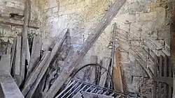 Traces of the old paddlewheel on the west wall of the Rouvres mill.