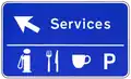 Sign to be erected at the beginning of the deceleration lane leading to a service area.