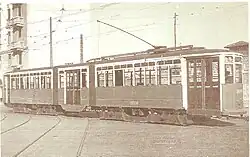 Pre-war tram from Milan, Italy with two times two axles