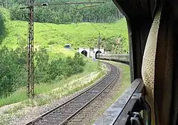 Train entering a Circum-Baikal tunnel west of Kultuk