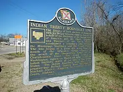 A historical marker near Union Springs shows the Indian Territory boundary line created by the Treaty of Fort Jackson.