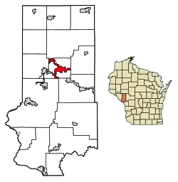 Location of Whitehall in Trempealeau County, Wisconsin.