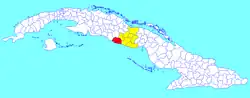 Trinidad municipality (red) within Sancti Spíritus Province (yellow) and Cuba