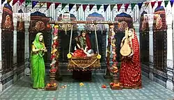 Moving statues inside Manas Bhavan at Tulsi Peeth