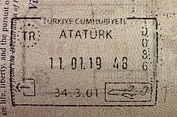 Turkish exit passport stamp issued at Istanbul Atatürk Airport