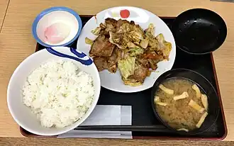 Japanese style, with rice and miso soup