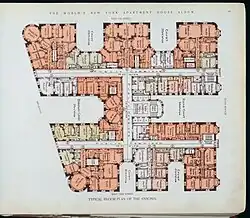 A drawing showing the original floor plan of a typical floor in the Ansonia