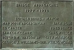 Plaque that commemorates the bridge approaches built in 1977 and 1978