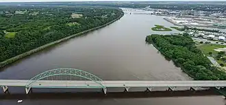 Image of the Mississippi River with the island visible to the right