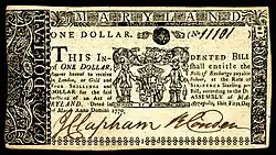 Maryland colonial currency, 1 dollar, 1770 (obverse)