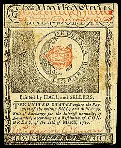 New Hampshire colonial currency, 1 dollar, 1780 (reverse)