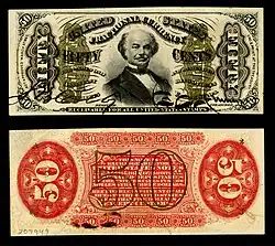 Fifty-cent fractional currency depicting Francis E. Spinner, with autograph signature