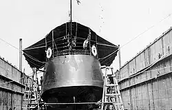 USS Chauncey (DD-3) in dry dock Dewey, stern view, c. 1910