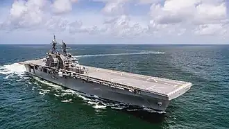 Tripoli in the Gulf of Mexico during her sea trial on 15 July 2019
