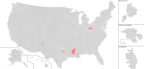 Color coded map of 2021 House of Representatives special election results