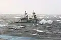 Heavy seas prohibit underway replenishment. USS&nbsp;Paul F. Foster gives up the attempt to come alongside, 2002.