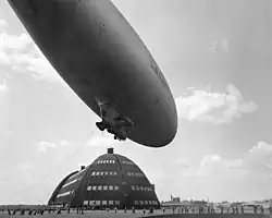 US Navy blimp K-38 making emergency landing at NAS South Weymouth in 1943