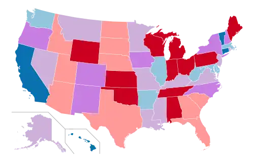 Partisan control of state governments following the 2010 elections &nbsp;&nbsp;Democrats gained control &nbsp;&nbsp;Democrats retained control &nbsp;&nbsp;Split government formed &nbsp;&nbsp;Split government maintained &nbsp;&nbsp;Republicans gained control &nbsp;&nbsp;Republicans retained control