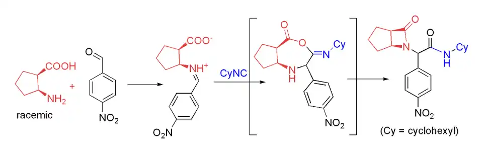 An example of the use of the Ugi reaction to form a beta-lactam
