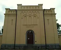 The picture shows the prison's main building viewed from the front of the main entrance towards Storgatan.