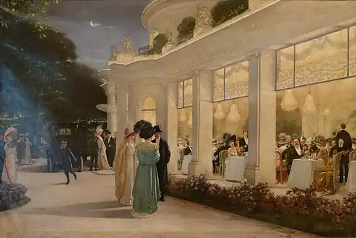 Henri Alexandre Gervex. An evening at Pré Catelan, 1909. Countess Greffulhe is seen ready to enter the car after her visit to the restaurant.