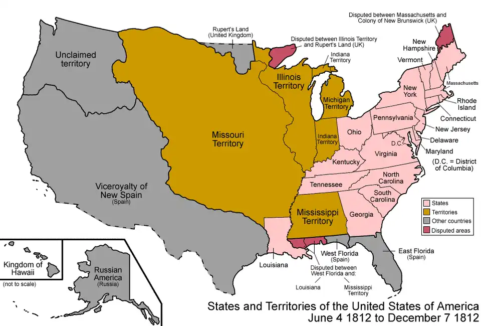 An enlargeable map of the United States after the creation of the Territory of Missouri on June 4, 1812.