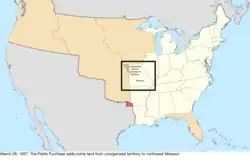 Map of the change to the United States in central North America on March 28, 1837