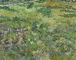 Green lines representing grass. A grey object on the top.