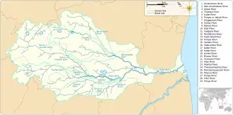Map showing the watershed of the Vellar River, along with the courses of the river and its tributaries