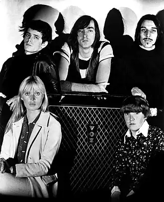 The Velvet Underground and Nico in 1966. Clockwise from top left: Lou Reed, Sterling Morrison, John Cale, Moe Tucker and Nico