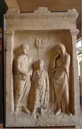 Funerary monument to an actor family of Gaios Silios Bathyllos. On display at Museum-Lapidarium of Maffei.