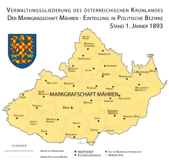 Administrative division of Moravia as crown land of Austria in 1893