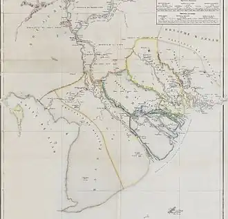 A map showing the movement of Vietnamese troops (from June to December 1845) in Vietnam-Siamese War (1841–1845).
