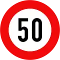 127: Maximum speed limit (50&nbsp;km/h)