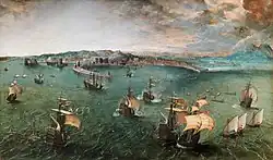 Pieter Bruegel the Elder, Naval Battle in the Gulf of Naples (1558–1562) 42 × 71 cm
