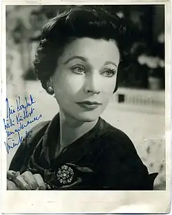 An autographed photo of Vivien Leigh dedicated to Mia Kuryluk in 1957 when she and her husband Laurence Olivier paid a visit to the Kuryluks' home on Frascati Street in Warsaw, photographer unknown, archive of Ewa Kuryluk.