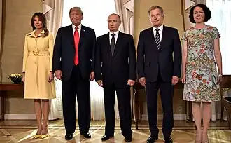 Joint photo session (left to right): First Lady of the US Melania Trump, US President Donald Trump, President of Russia Vladimir Putin, President of Finland Sauli Niinistö and First Lady of Finland Jenni Haukio