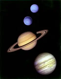 Montage of four planets visited by Voyager