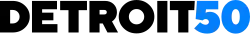 The words "Detroit 50" in a bold sans-serif font. "Detroit" is in black and "50" is in light blue.