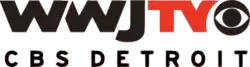 Top row of text shows "WWJ TV", "WWJ" in black and "TV" in red, with the CBS eye logo next to the "V". Bottom row of text is "CBS Detroit" in a smaller size.