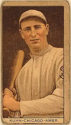A baseball card depicting Walt "Red" Kuhn as a member of the Chicago White Sox in 1912.