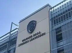 Picture of Warner Bros. Studios Leavesden signage in September 2023 on the studio's parking area